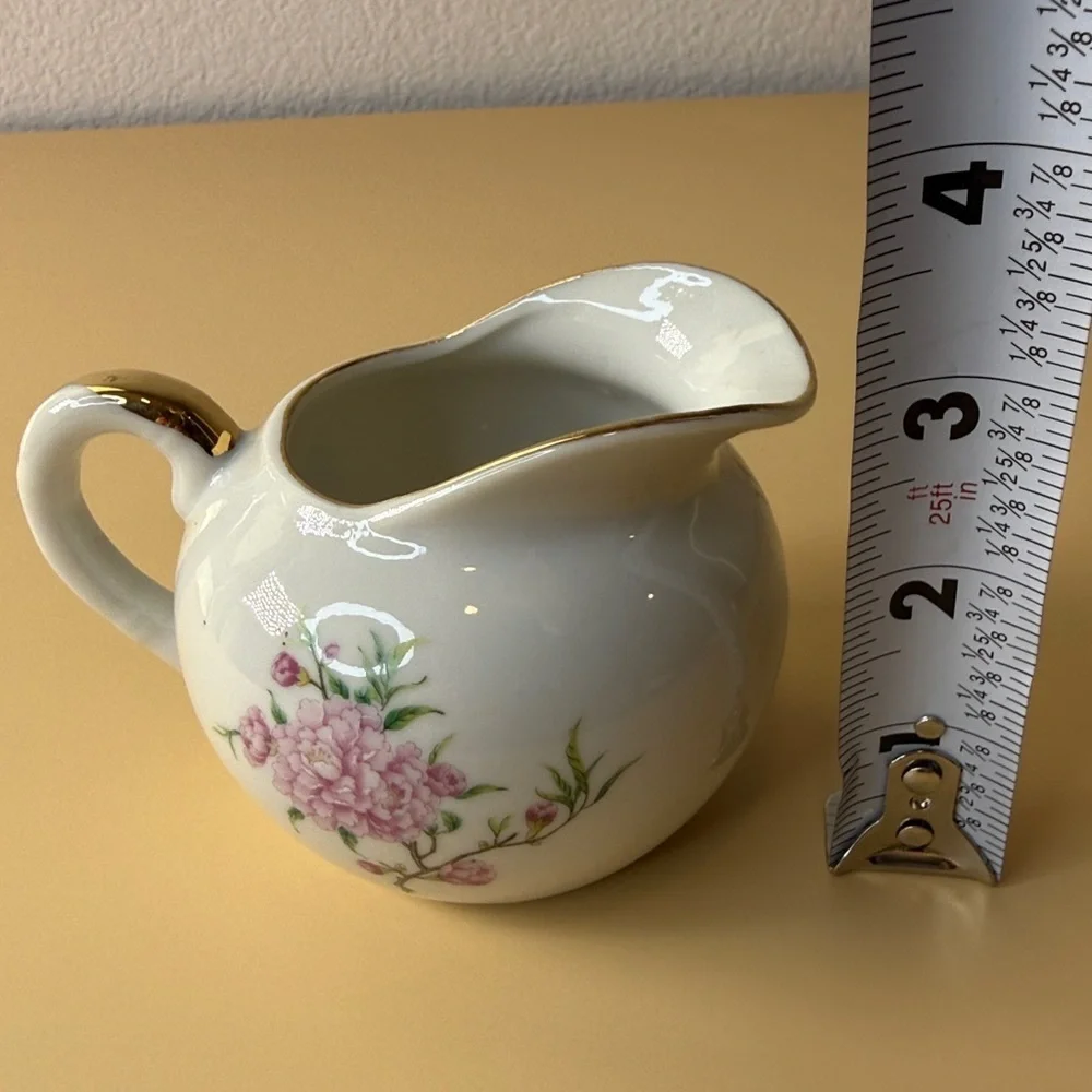 Floral White and Pink Ceramic Creamer Dispenser